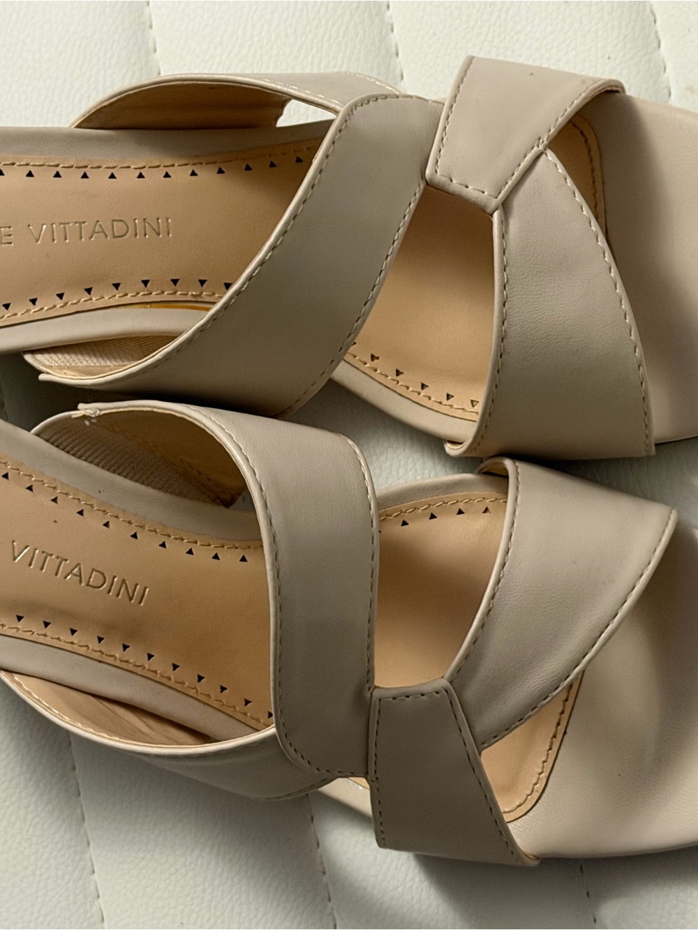 Adrienne Vittadini Neutral Crisscross Slide Sandals - Beige